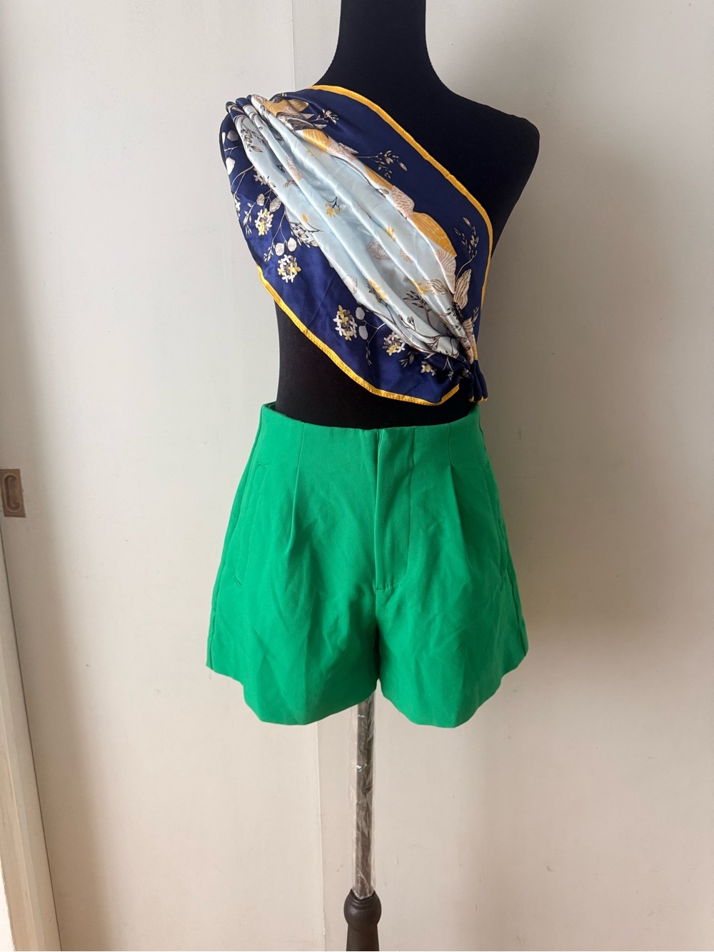 a new day Bright Green High-Waist Pleated Womenβs Shorts